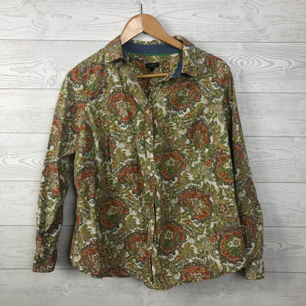 Talbot's Women's 16W PETITE Printed Long Sleeve Button Front Shirt 100% Cotton